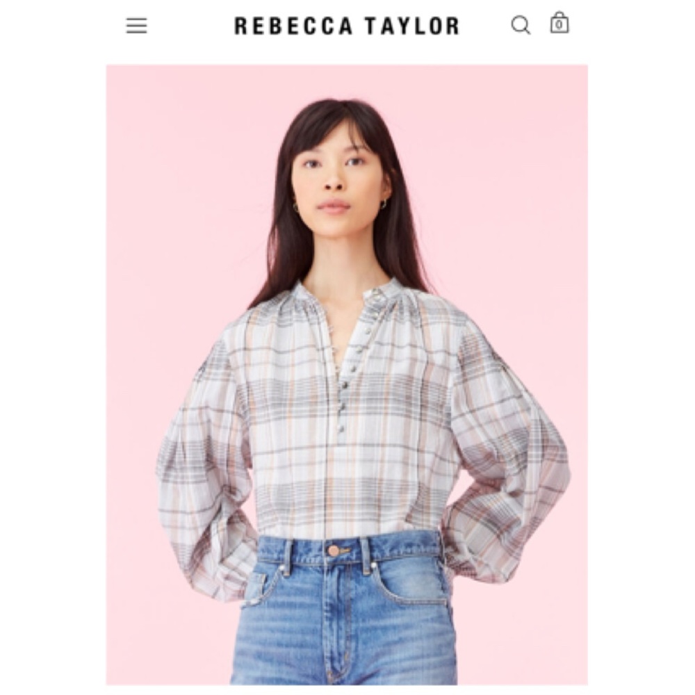 Rebecca Taylor La Vie Lurex Metallic Gauze Peasant Puffy Sleeve Blouse Top M - Picture 1 of 12